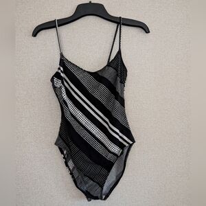 Talbots Black and White Striped One Piece Swimsuit